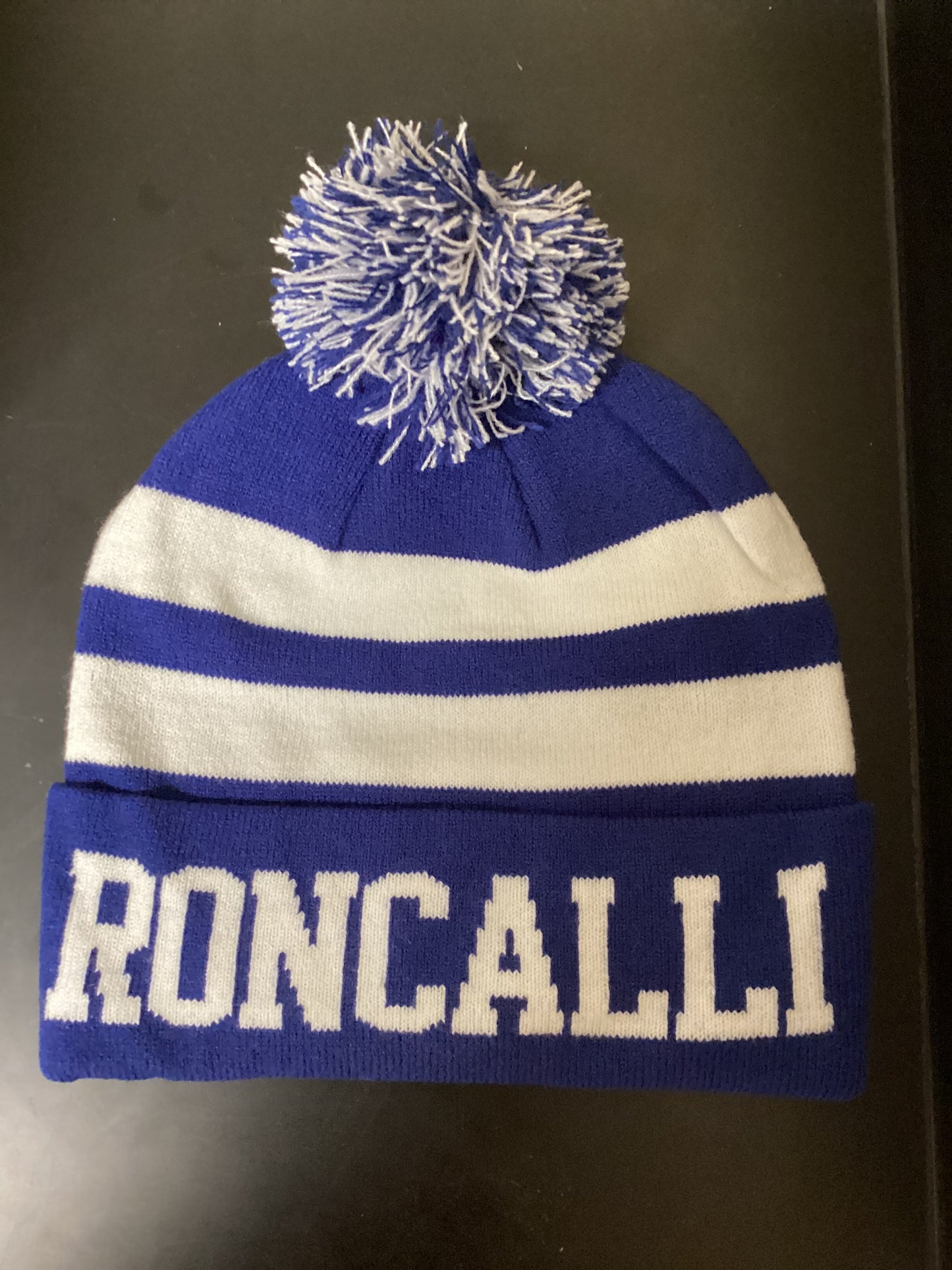 Blue & White Winter Hat with Pom